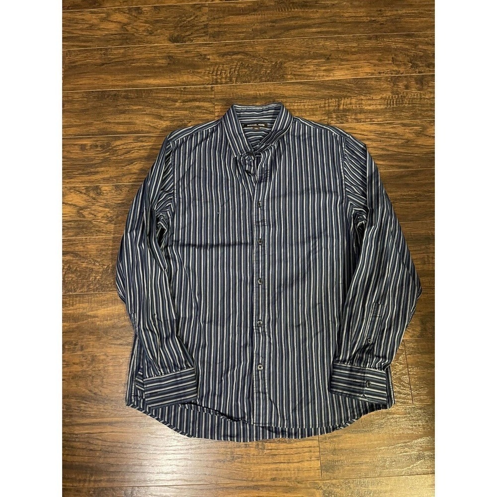 Michael Kors Shirt Mens Blue/White Striped Casual Button Down Cotton Sz:L